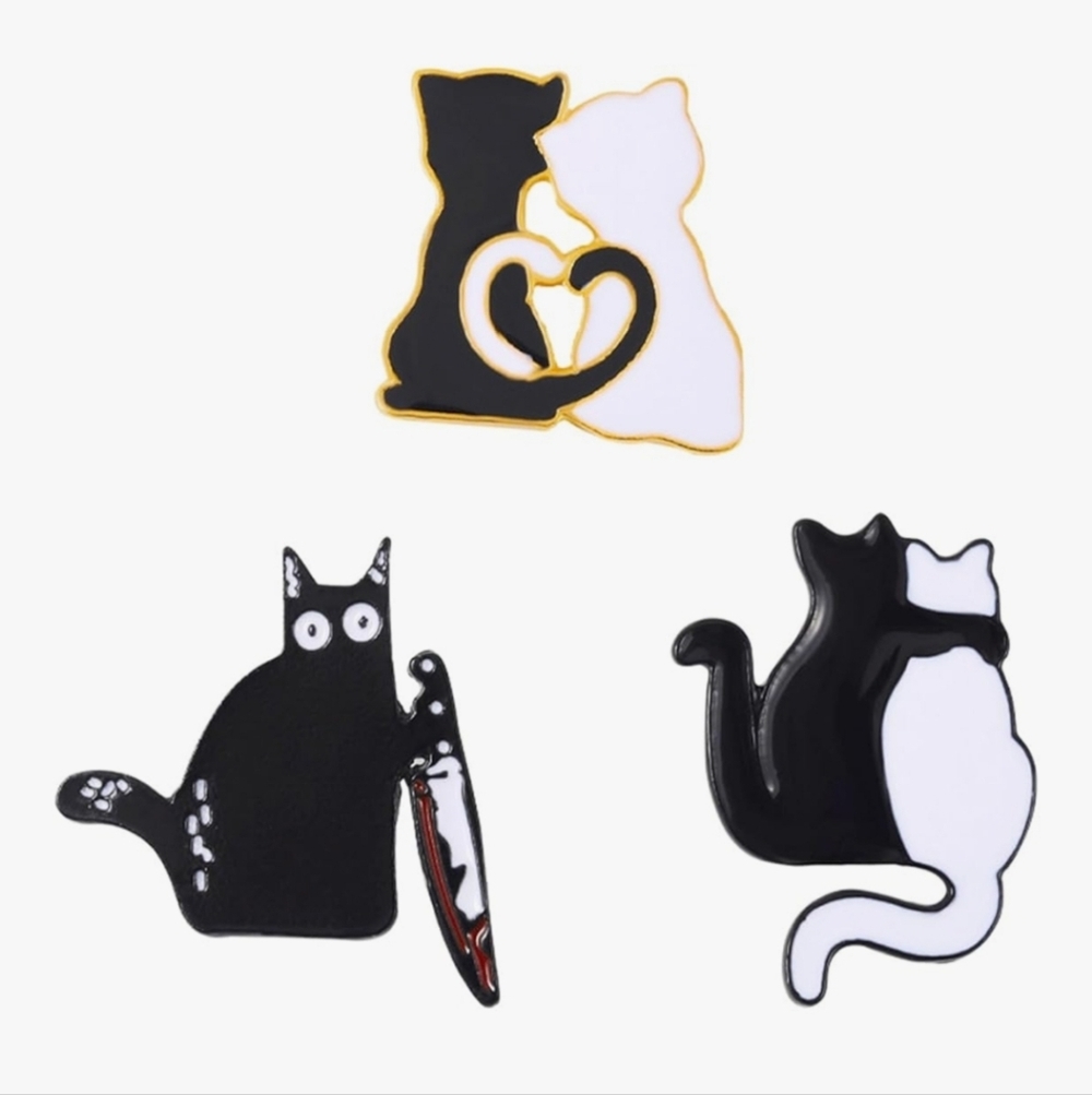Black and White Cat Enamel Pins